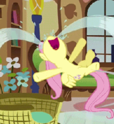 Size: 496x540 | Tagged: safe, derpibooru import, edit, edited screencap, screencap, fluttershy, pegasus, pony, ponyville confidential, season 2, crying, female, flower, fluttershy's cottage, inverted mouth, lying down, mare, ocular gushers, on back, open mouth, smiling, tears of joy, volumetric mouth, window, wings