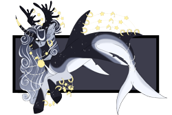 Size: 4500x3000 | Tagged: safe, artist:lidelman, derpibooru import, oc, oc only, hybrid, merpony, original species, seapony (g4), shark, shark pony, unicorn, adoptable, curved horn, dorsal fin, female, fins, fish tail, flowing mane, gray mane, horn, jewelry, mare, necklace, pearl necklace, regalia, seaponified, simple background, solo, species swap, tail, teeth, transparent background