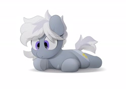 Size: 3035x2150 | Tagged: safe, artist:mochi_nation, derpibooru import, oc, oc only, oc:silver bolt, earth pony, pony, eye clipping through hair, female, lying down, mare, prone, simple background, solo, sploot, underhoof, white background