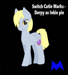 Size: 852x937 | Tagged: safe, artist:rosediamond505, derpibooru import, derpy hooves, marble pie, pegasus, pony, black background, derp, female, mare, simple background, smiling, text, wings, wrong cutie mark