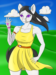 Size: 2048x2732 | Tagged: safe, artist:flammenwerfer, derpibooru import, oc, oc only, oc:schneeblume, anthro, earth pony, anthro oc, breasts, clothes, dress, earth pony oc, simple background, sundress