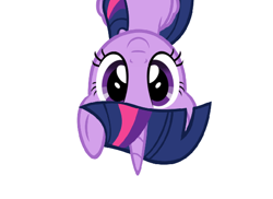 Size: 550x400 | Tagged: safe, artist:pink1ejack, derpibooru import, editor:pokemonvictor, twilight sparkle, twilight sparkle (alicorn), alicorn, pony, fluttershy leans in, female, folded wings, front view, horn, illusion, looking at you, mare, modern art, multicolored mane, optical illusion, purple eyes, simple background, smiling, solo, upside down, wings