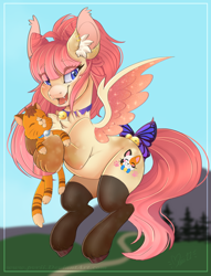 Size: 2840x3717 | Tagged: safe, artist:pvrii, derpibooru import, oc, oc:risa, cat, pegasus, pony, bow, clothes, female, mare, socks, solo, tail, tail bow