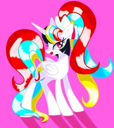 Size: 760x850 | Tagged: safe, artist:stacy_165cut, derpibooru import, oc, oc only, alicorn, pony, female, folded wings, horn, mare, pink background, simple background, solo, wings