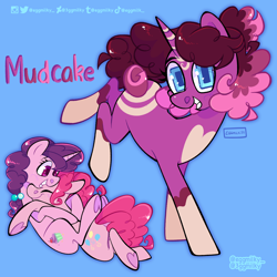 Size: 2048x2048 | Tagged: safe, artist:3ggmilky, derpibooru import, pinkie pie, sugar belle, oc, oc:mudcake, earth pony, pony, unicorn, magical lesbian spawn, offspring, parent:pinkie pie, parent:sugar belle, parents:sugarpie, underhoof