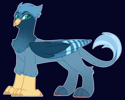 Size: 1635x1300 | Tagged: safe, artist:purplegrim40, derpibooru import, oc, oc only, griffon, hybrid, black background, chest fluff, dark background, griffon oc, interspecies offspring, magical lesbian spawn, offspring, one eye closed, outline, parent:gabby, parent:rainbow dash, simple background, smiling, white outline