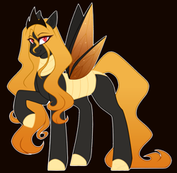 Size: 1325x1300 | Tagged: safe, artist:purplegrim40, derpibooru import, oc, oc only, changepony, hybrid, black background, crack ship offspring, interspecies offspring, offspring, outline, parent:queen chrysalis, parent:zephyr breeze, raised hoof, raised leg, simple background, solo, white outline