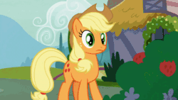 Size: 520x293 | Tagged: safe, derpibooru import, screencap, applejack, earth pony, pony, honest apple, season 7, angry, animated, applejack's hat, clothes, cowboy hat, female, gif, gritted teeth, hat, mare, open mouth, red face, shrunken pupils, solo, teeth