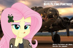 Size: 800x523 | Tagged: safe, artist:edy_january, artist:fluttershy_art.nurul, derpibooru import, edit, edited screencap, screencap, fluttershy, better together, equestria girls, air force, b-17 flying fortress, b17 flying fortress, b17g flying fortress, bomber, clothes, geode of fauna, jacket, magical geodes, pilot, plane, saunders, sunset, the fluttershy and b17g flying fortress, united states, wonderbolts, world war ii, wunderbolts