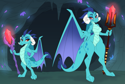 Size: 3999x2687 | Tagged: safe, artist:blithedragon, derpibooru import, princess ember, anthro, dragon, fanfic:the lost element, age progression, anthrofied, bloodstone scepter, breasts, broken horn, dragoness, fanfic art, female, happy, horn, inviting you, lizard breasts, milf, older, smiling, solo, thicc thighs