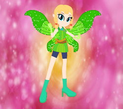 Size: 753x668 | Tagged: safe, artist:prettycelestia, artist:user15432, derpibooru import, human, equestria girls, barely eqg related, base used, boots, charmix, clothes, crossover, dress, equestria girls style, equestria girls-ified, fairy, fairy wings, fairyized, gloves, green dress, green wings, high heel boots, high heels, linkle, looking at you, magic winx, shoes, sparkly wings, the legend of zelda, wings, winx, winx club, winxified