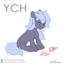 Size: 1000x1000 | Tagged: safe, artist:eltaile, derpibooru import, pony, any race, commission, cute, food, ice cream, sad, simple background, solo, white background, your character here