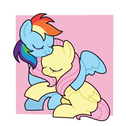 Size: 1280x1280 | Tagged: safe, artist:artsykiddoyt, derpibooru import, fluttershy, rainbow dash, earth pony, pegasus, pony, duo, eyes closed, female, flutterdash, hug, lesbian, shipping