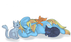 Size: 1920x1146 | Tagged: safe, artist:xwosya, derpibooru import, oc, oc only, oc:skydreams, cat, pony, unicorn, commission, female, mare, sleeping, ych result