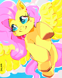 Size: 1080x1350 | Tagged: safe, artist:das-sena, derpibooru import, fluttershy, pegasus, pony, cute, flying, heart, heart eyes, shyabetes, smiling, solo, spread wings, wingding eyes, wings