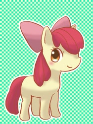 Size: 603x800 | Tagged: safe, artist:rao129, derpibooru import, apple bloom, earth pony, pony, female, filly, foal, hair over one eye, smiling, solo