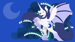 Size: 1920x1080 | Tagged: safe, artist:kurikiin, derpibooru import, oc, oc:mythic moon, alicorn, bat pony, bat pony alicorn, bat wings, horn, lineless, moon, wallpaper, wings