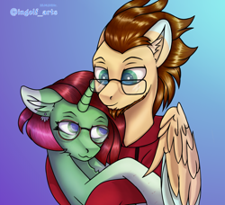 Size: 2676x2441 | Tagged: safe, artist:ingolf arts, derpibooru import, oc, oc only, oc:ingolf, oc:moonsun, pegasus, unicorn, clothes, couple, cute, ear fluff, ears, female, glasses, high res, hoodie, horn, jewelry, love, male, mare, scar, simple background, stallion, wings