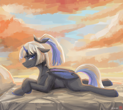 Size: 2800x2500 | Tagged: safe, artist:月下枫林, derpibooru import, oc, oc only, bat pony, bed, female, looking at you, lying down, sunset