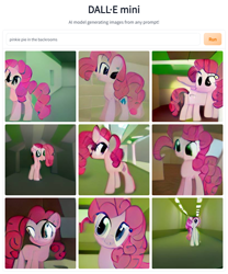 Size: 768x924 | Tagged: safe, artist:dall·e mini, artist:thegamerpainter, derpibooru import, machine learning generated, pinkie pie, earth pony, pony, caption, dall·e mini, image macro, machine learning abomination, nightmare fuel, solo, text, the backrooms, what has science done