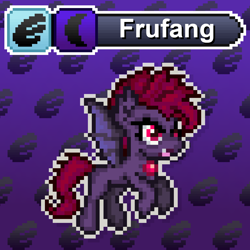 Size: 1024x1024 | Tagged: safe, artist:tony yotes, artist:yotes games, derpibooru import, oc, oc:frufang, bat, bat pony, fruit bat, pony, bat ponified, bat pony oc, bat wings, battle gem ponies, evil, pixel art, pokémon, ponymon, race swap, solo, wings