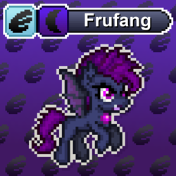 Size: 1024x1024 | Tagged: safe, artist:tony yotes, artist:yotes games, derpibooru import, oc, oc:frufang, bat, bat pony, fruit bat, pony, bat ponified, bat pony oc, bat wings, battle gem ponies, evil, pixel art, pokémon, ponymon, race swap, solo, wings