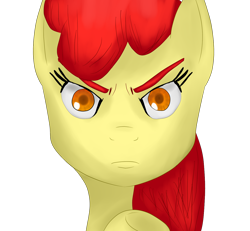 Size: 1300x1200 | Tagged: safe, artist:weiss430, derpibooru import, apple bloom, earth pony, pony, female, filly, foal, looking at you, simple background, solo, stare, transparent background