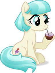 Size: 2758x3632 | Tagged: safe, artist:anime-equestria, derpibooru import, coco pommel, earth pony, pony, coconut, drinking straw, female, food, mare, simple background, sipping, sitting, solo, straw, transparent background, vector