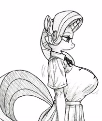 Size: 3328x3952 | Tagged: source needed, safe, artist:horselover fat, derpibooru import, rarity, anthro, big breasts, breasts, grayscale, monochrome, raritits, sideboob, simple background, white background