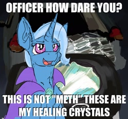 Size: 2132x1976 | Tagged: safe, artist:reddthebat, derpibooru import, trixie, pony, unicorn, blatant lies, caption, drugs, female, mare, meme, meth, obvious lie is obvious, solo, text