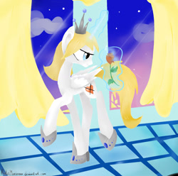 Size: 1600x1590 | Tagged: safe, artist:katemaximova, derpibooru import, oc, oc only, alicorn, pony, flower, folded wings, glowing, glowing horn, horn, looking at something, magic, magic aura, raised hoof, raised leg, rose, walking, wings