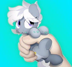 Size: 2048x1924 | Tagged: safe, artist:mochi_nation, derpibooru import, oc, oc:silver bolt, earth pony, human, pony, cute, disembodied hand, earth pony oc, eye clipping through hair, female, food, hand, holding a pony, ice cream, in goliath's palm, mare, micro, ocbetes, offscreen character, simple background, size difference, solo focus, tiny, tiny ponies, underhoof