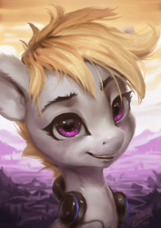 Size: 766x1080 | Tagged: safe, artist:assasinmonkey, derpibooru import, oc, oc only, oc:cookie malou, pony, bust, headphones, portrait, solo