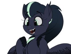 Size: 3000x2250 | Tagged: safe, artist:ebvert, derpibooru import, oc, oc:arkessa, demon, demon pony, pegasus, pony, fangs, female, lip piercing, mare, open mouth, open smile, piercing, ponytail, simple background, smiling, snake bites, solo, sparkly eyes, spread wings, transparent background, wings