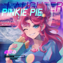 Size: 2362x2362 | Tagged: safe, artist:alice-x, derpibooru import, part of a set, pinkie pie, human, coinky-dink world, eqg summertime shorts, equestria girls, anaglyph 3d, equestria music festival, female, food, french fries, internet explorer, looking at you, lyrics, one eye closed, progress bar, solo, text, wink, winking at you