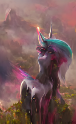 Size: 958x1566 | Tagged: safe, artist:wisdomvision f., derpibooru import, machine learning generated, princess celestia, abstract, artificial intelligence