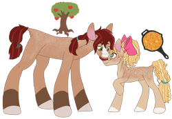 Size: 1280x888 | Tagged: safe, artist:mischievousartist, derpibooru import, bright mac, pear butter, earth pony, pony, alternate design, brightbutter, female, male, mare, shipping, simple background, size difference, stallion, straight, transparent background