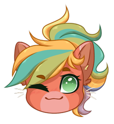 Size: 761x826 | Tagged: safe, artist:purplegrim40, derpibooru import, oc, oc only, earth pony, pony, bust, commission, ear fluff, ears, earth pony oc, female, head only, mare, one eye closed, simple background, smiling, solo, transparent background, wink, ych result