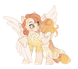 Size: 1280x1127 | Tagged: safe, artist:kusacakusaet, derpibooru import, oc, oc only, pegasus, pony, clothes, deviantart watermark, female, four wings, freckles, head turned, looking to side, looking to the right, mare, multiple wings, obtrusive watermark, pegasus oc, see-through, simple background, smiling, solo, watermark, white background, wings