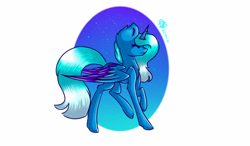 Size: 1280x750 | Tagged: safe, artist:prettyshinegp, derpibooru import, oc, oc only, alicorn, pony, alicorn oc, female, horn, mare, raised hoof, raised leg, smiling, solo, wings