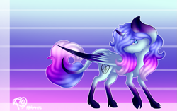 Size: 1663x1045 | Tagged: safe, artist:prettyshinegp, derpibooru import, oc, oc only, alicorn, pony, abstract background, alicorn oc, female, horn, looking back, mare, signature, solo, unshorn fetlocks, wings