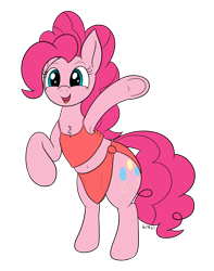 Size: 2276x2889 | Tagged: safe, artist:wapamario63, pinkie pie, earth pony, pony, armpits, belly button, chest fluff, clothes, cute, female, flat colors, mare, midriff, open mouth, simple background, solo, transparent background, underhoof, wave