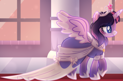 Size: 2133x1400 | Tagged: safe, artist:moonlightdisney5, artist:thatonefluffs, derpibooru import, twilight sparkle, twilight sparkle (alicorn), alicorn, alternate design, alternate hairstyle, clothes, coronation, coronation dress, crown, dress, jewelry, redesign, regalia, solo