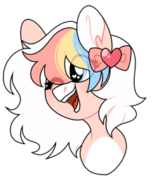 Size: 1600x1838 | Tagged: safe, artist:moonert, derpibooru import, oc, oc only, earth pony, pony, bow, bust, earth pony oc, eye clipping through hair, female, hair bow, heart, heart eyes, mare, multicolored hair, one eye closed, open mouth, rainbow hair, simple background, smiling, solo, transparent background, wingding eyes, wink