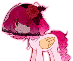 Size: 1920x1600 | Tagged: safe, artist:toffeelavender, derpibooru import, oc, oc only, pegasus, pony, base used, braided tail, eyelashes, female, flower, flower in hair, gritted teeth, mare, pegasus oc, rose, simple background, solo, tail, teeth, transparent background, wedding veil, wings