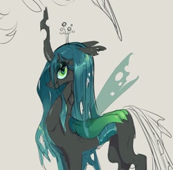 Size: 1625x1597 | Tagged: safe, artist:costly, derpibooru import, queen chrysalis, changeling, changeling queen, female, gray background, mare, profile, simple background, solo