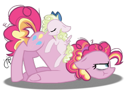 Size: 1000x741 | Tagged: safe, artist:gallantserver, derpibooru import, pinkie pie, oc, oc:key lime pie, earth pony, pegasus, pony, female, filly, foal, offspring, parent:cheese sandwich, parent:pinkie pie, parents:cheesepie, simple background, sleeping, transparent background