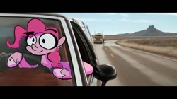 Size: 600x337 | Tagged: safe, artist:eveeyuwu, derpibooru import, pinkie pie, earth pony, pony, breaking bad, car, driving, el camino, eyebrows, eyebrows visible through hair, female, movie scene, ponified, solo, truck