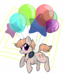 Size: 1578x1833 | Tagged: safe, artist:fatiguealope, derpibooru import, oc, oc only, oc:cookie malou, earth pony, pony, abstract background, balloon, cute, female, floating, headphones, mare, solo