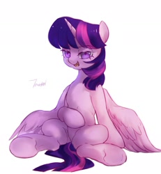 Size: 1694x1833 | Tagged: safe, artist:tingsan, derpibooru import, twilight sparkle, twilight sparkle (alicorn), alicorn, pony, bedroom eyes, female, hoof on belly, looking at you, mare, open mouth, simple background, sitting, solo, spread legs, spreading, white background, wings, wings down